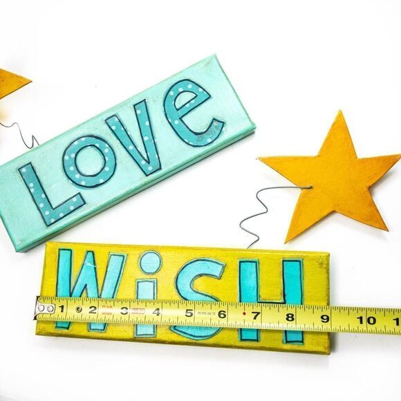 Handmade “Love” & “Wish” Inspiration Wall Art Mixed Media - Picture 8 of 9